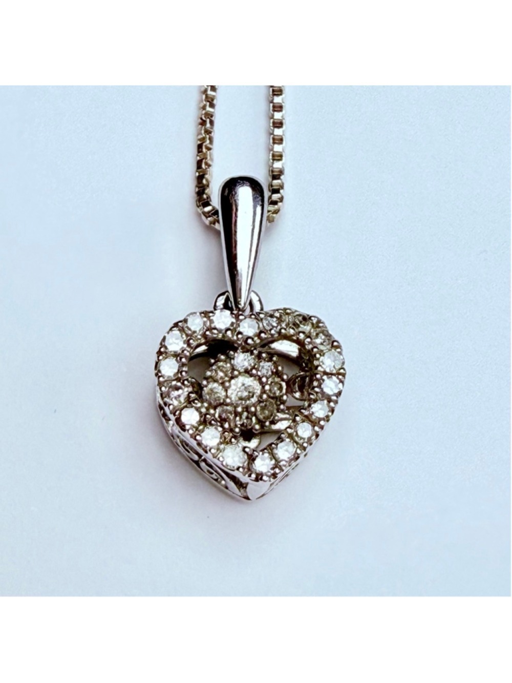 Genuine .30 CT Diamond Open Heart 925 Sterling Silver VTG Pendant Necklace OTC